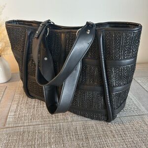 Steve Madden Black Woven Tote Bag Large Shoulder Work